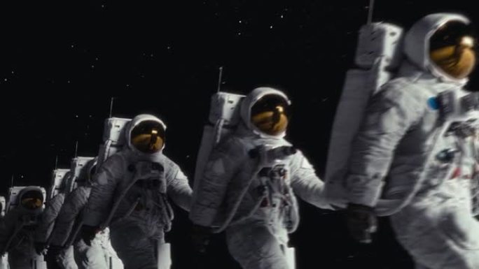 宇航员在月球表面行走。