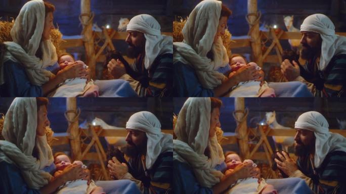 约瑟夫和羔羊玛丽和婴儿耶稣在马厩里