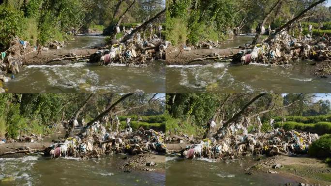 水污染。非洲水域中可怕的塑料污染的鸟瞰图