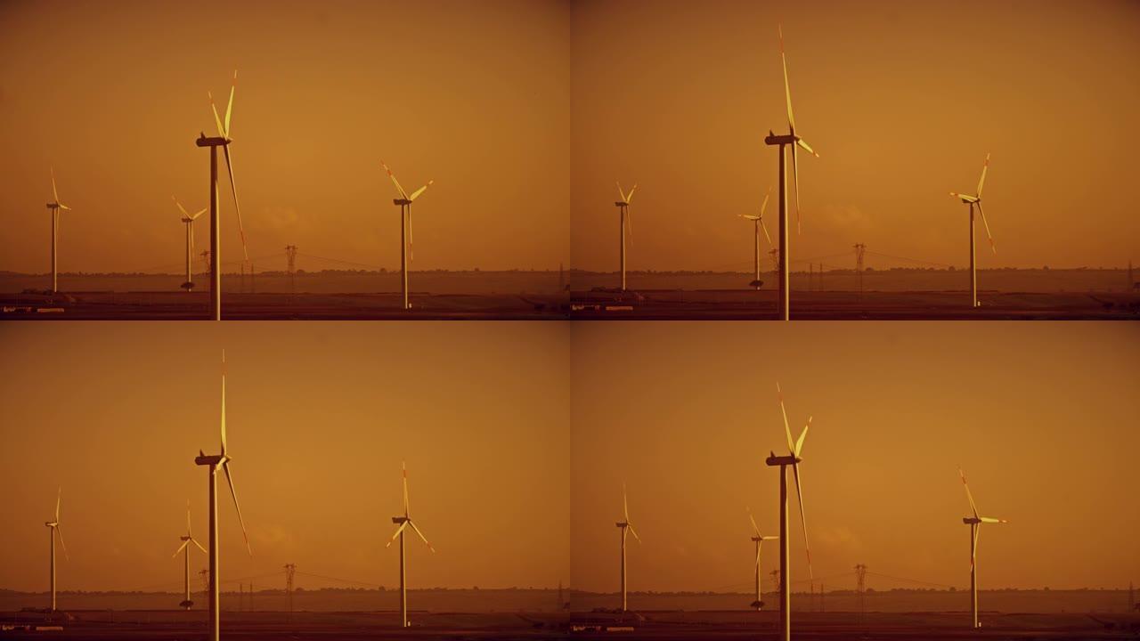 西澳风力涡轮机在黄金时段旋转