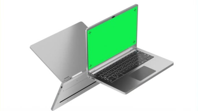 两台带色度键监视器的银色笔记本电脑