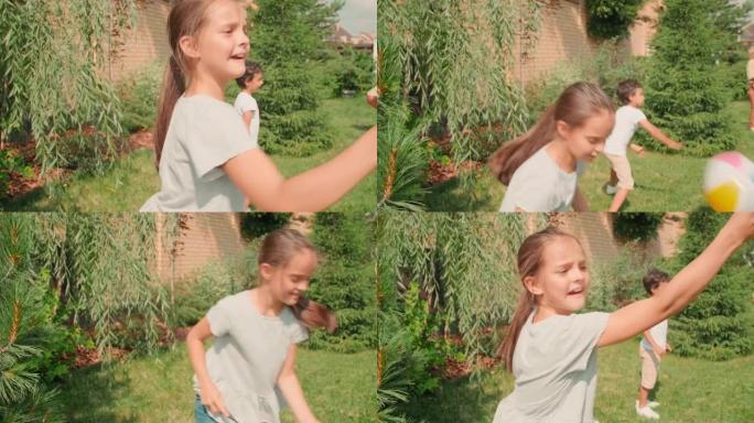 在后院打羽毛球的可爱女孩