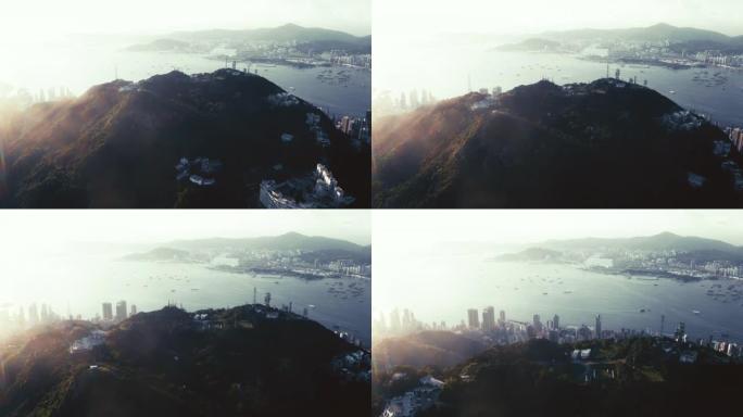 鸟瞰香港城市，海洋，九龙城和香港港口