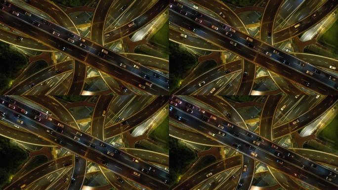 夜间立交桥和城市交通的T/L无人机视点