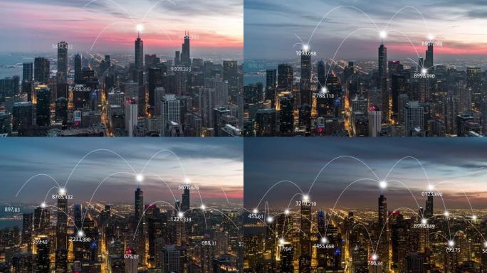 T/L TU芝加哥城市天际线和5g网络概念
