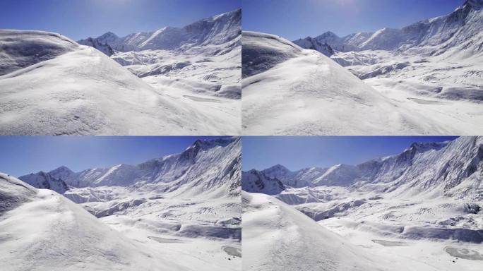 尼泊尔白雪皑皑的山峰的鸟瞰图。雪山景观。无人机镜头