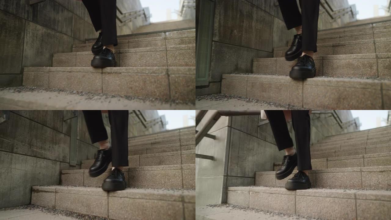 城市中的大学生皮鞋步伐脚步
