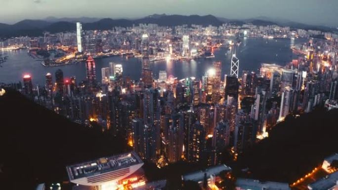 香港夜景无人机高楼大厦太平山顶万家灯火