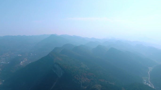 群山，清晨，远景，航拍4K