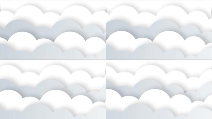 布满云彩的蓝天从右向左移动。卡通天空动画渐变背景。平面动画。4k