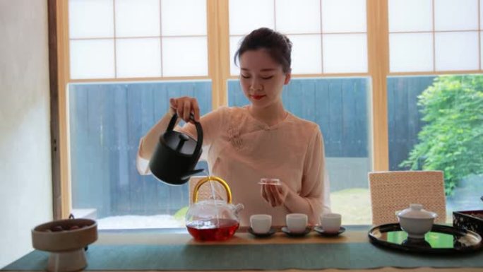 制作中国茶茶文化美女倒茶特写视频素材