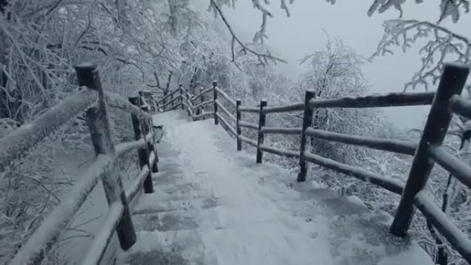 雪楼梯冬天雪地冬景覆盖寒冷险峻