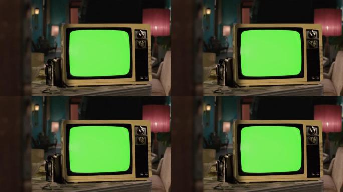 绿色屏幕复古电视。