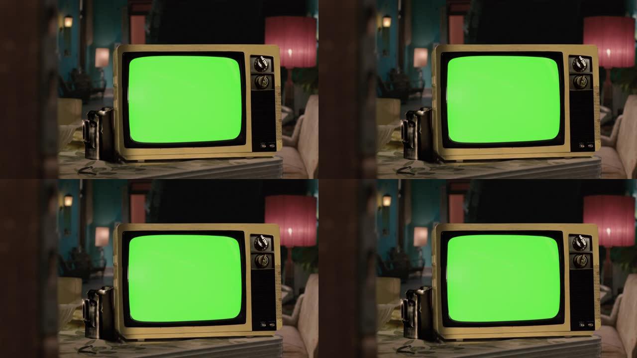 绿色屏幕复古电视。