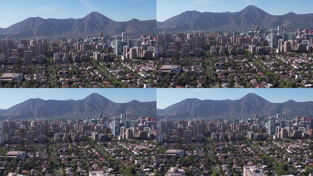圣地亚哥对安第斯山脉，智利，南美洲的鸟瞰图。