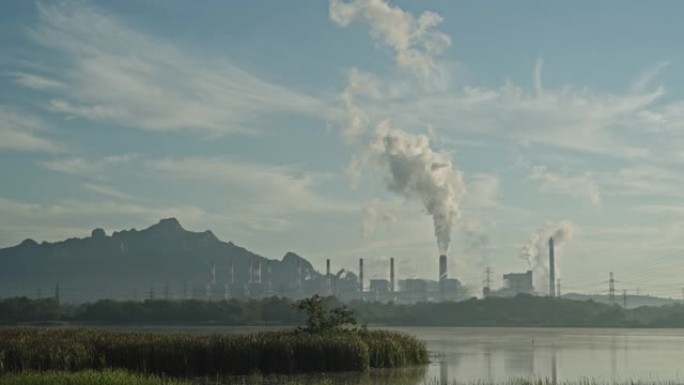 火力发电厂城市鸟瞰污水厂废水处理