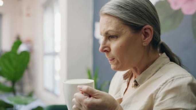一个成熟女人在咖啡馆喝咖啡的4k视频片段