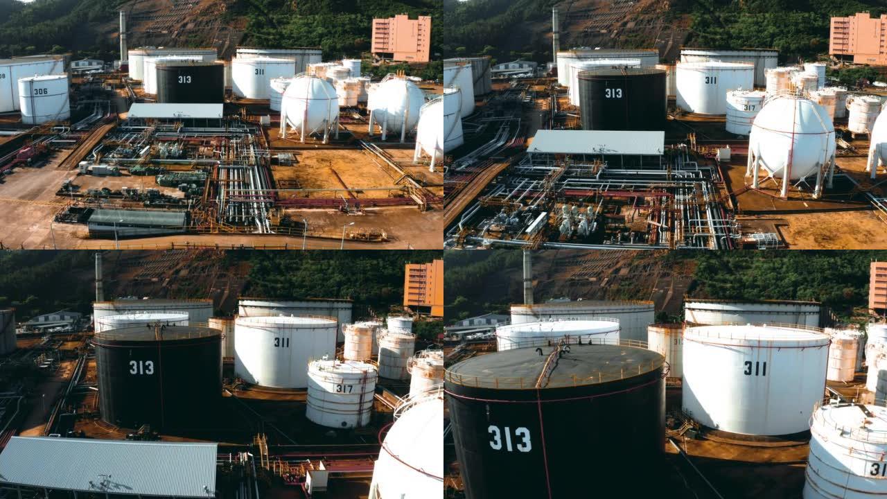 工业工程概念中石油炼油厂的鸟瞰图。油气罐行业。现代工厂