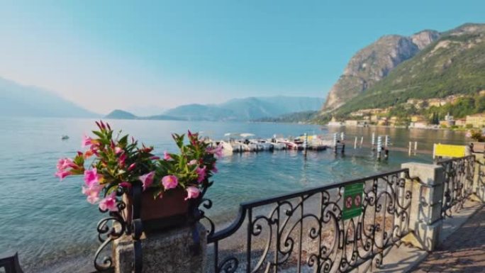 从岸边可以看到湖景。科莫湖