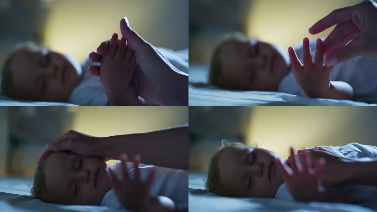 真实的电影特写镜头neo mother hand爱抚着她刚出生的婴儿，却梦dream以求