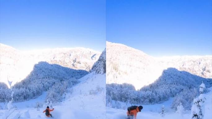 滑雪者在阳光明媚的冬日玩得很开心