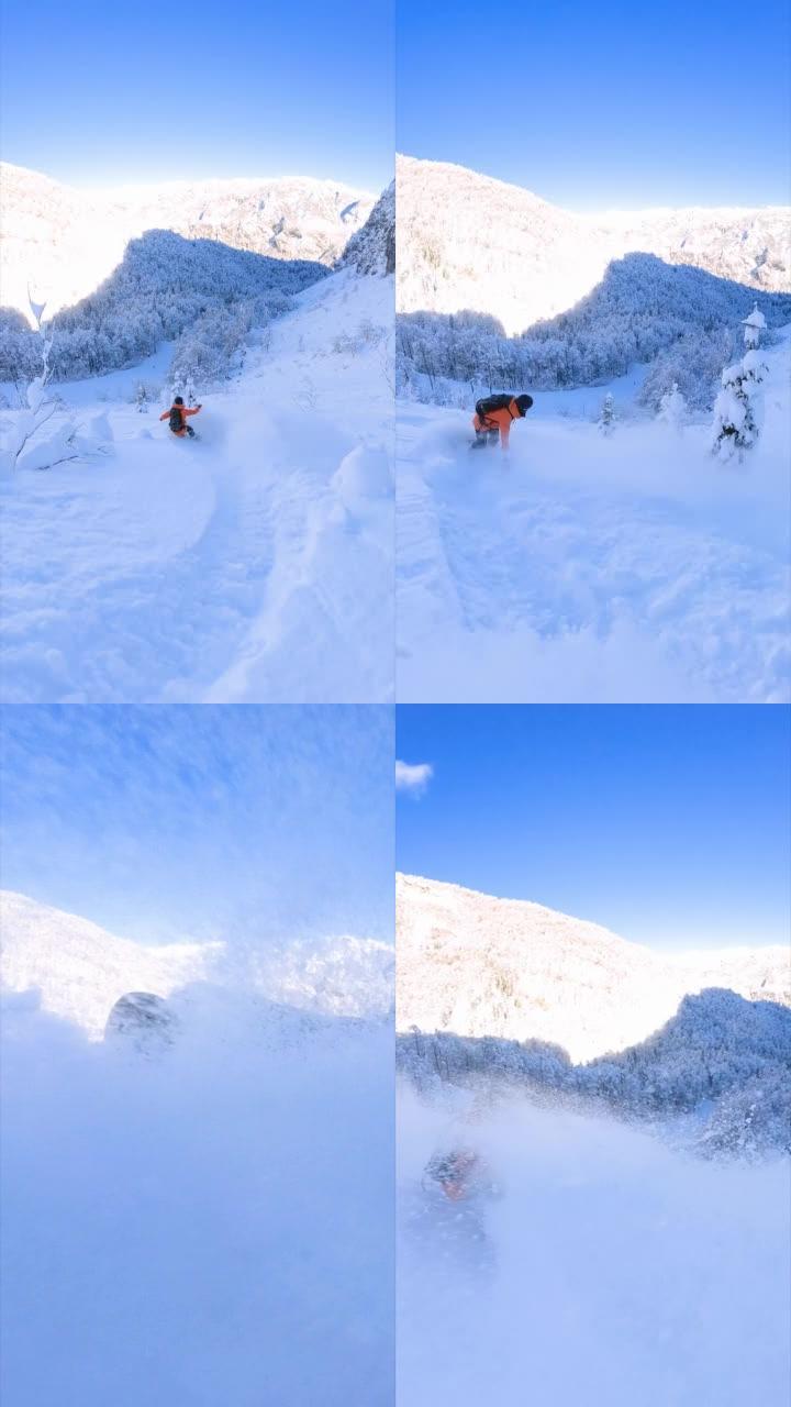 滑雪者在阳光明媚的冬日玩得很开心