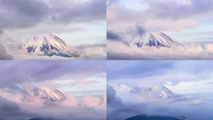 富士山，特写富士山下云海雪山