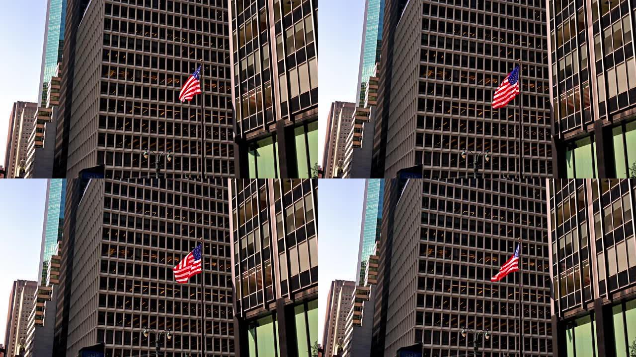 美国国旗。金融大厦。纽约