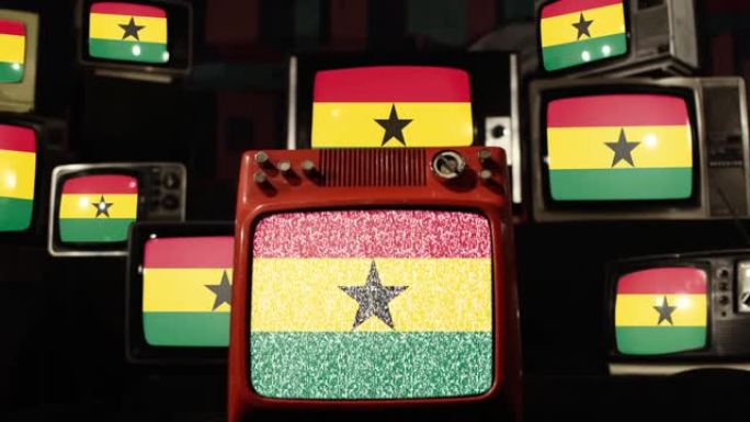 加纳国旗和复古电视。