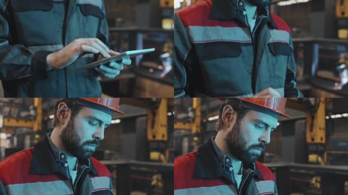 男人在工厂使用平板电脑