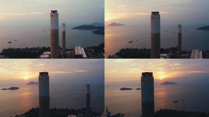香港青山发电站的无人机视图