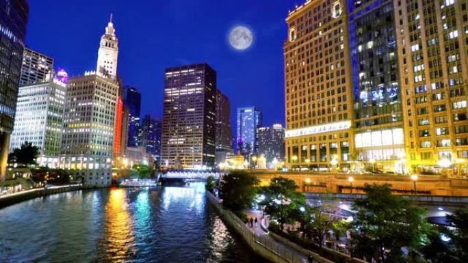 市区之夜。芝加哥。