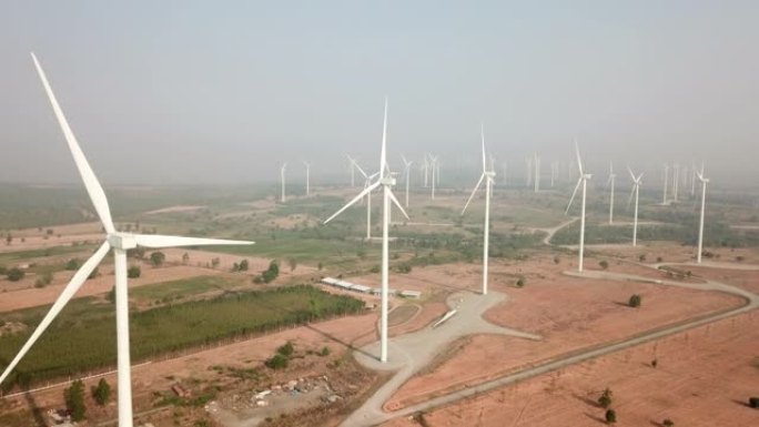 风力养殖航拍风力发电机