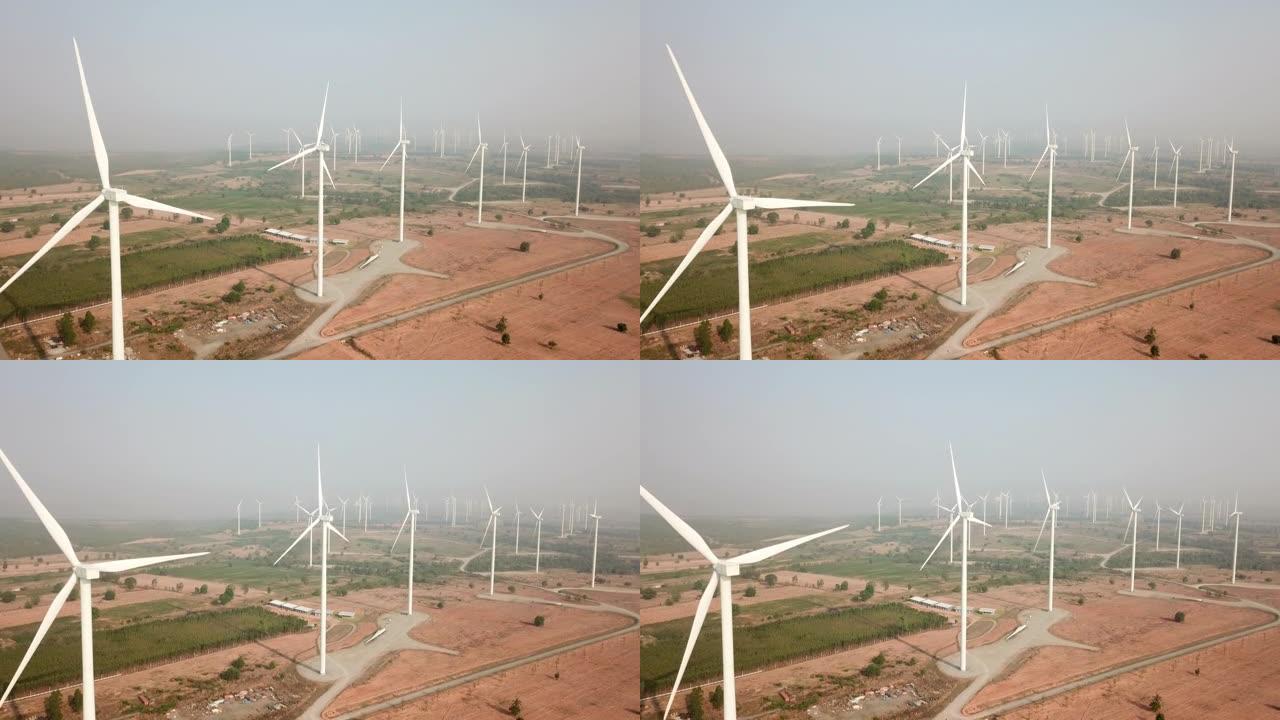 风力养殖航拍风力发电机