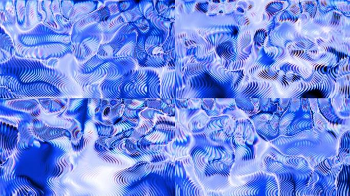 蓝色抽象背景，流动图案被弯曲的纹理层覆盖