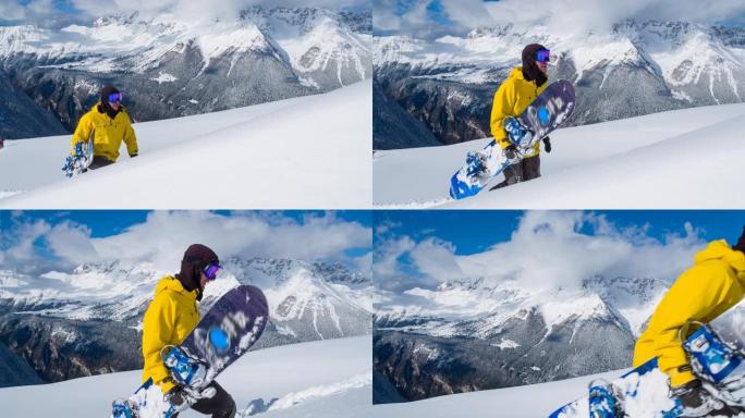 滑雪者在雪山上徒步旅行，周围是令人惊叹的冬季景观