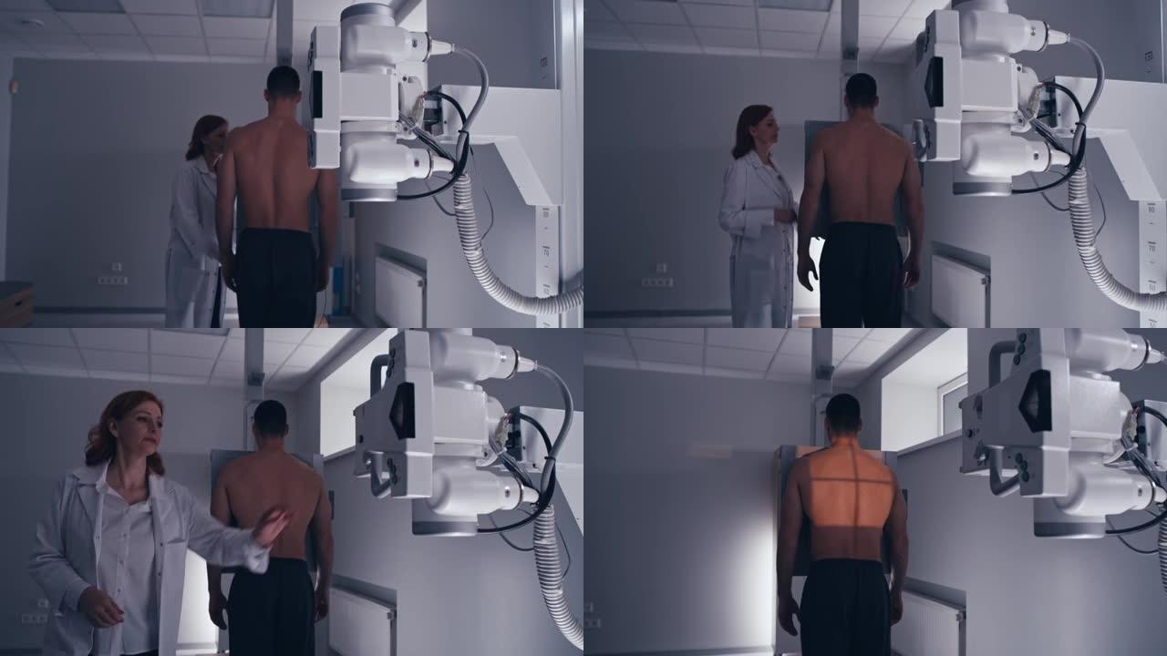 成熟医生开始对男性患者进行x射线扫描