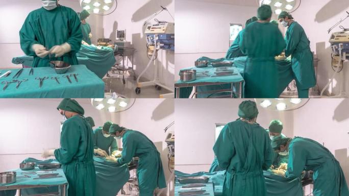 4K UHD延时系列: 一组外科医生在医院手术室为冠状病毒新型冠状病毒肺炎患者做胸部手术。医院医疗保