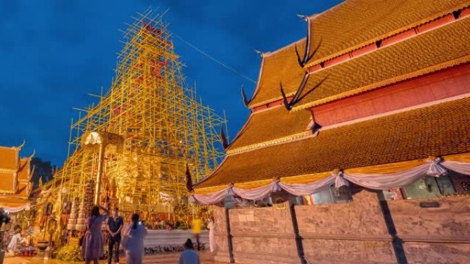 修复位于清迈suthep寺土地标志的Wat phra的宝塔