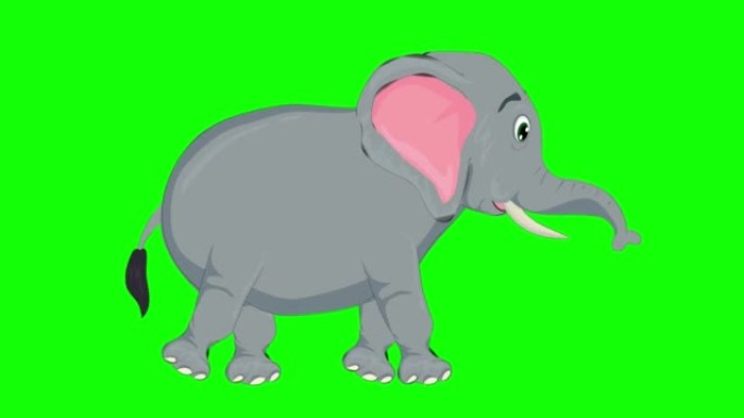 绿色屏幕上行走可爱又累的大象卡通动画。动物，野生动物，游戏，返校，3d动画，电影，有机，色键，人物动