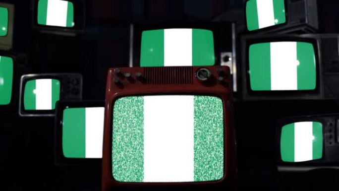 尼日利亚国旗和旧电视。