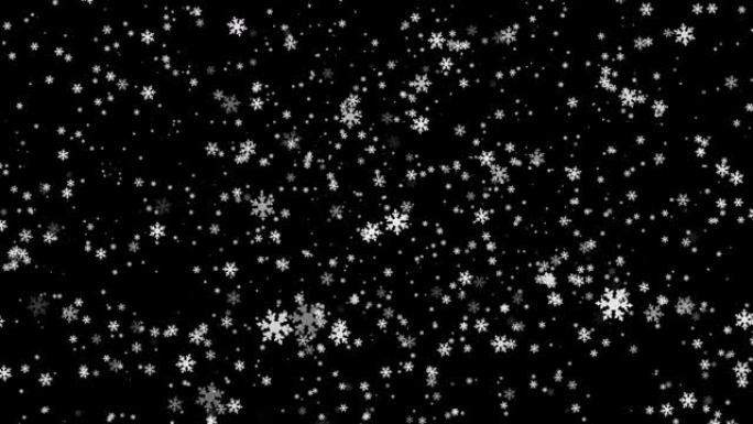 雪 (可循环) 高细节雪花落在黑色背景上。色度键。冬季，风暴，暴风雪，电影，下雪，夜晚的概念。