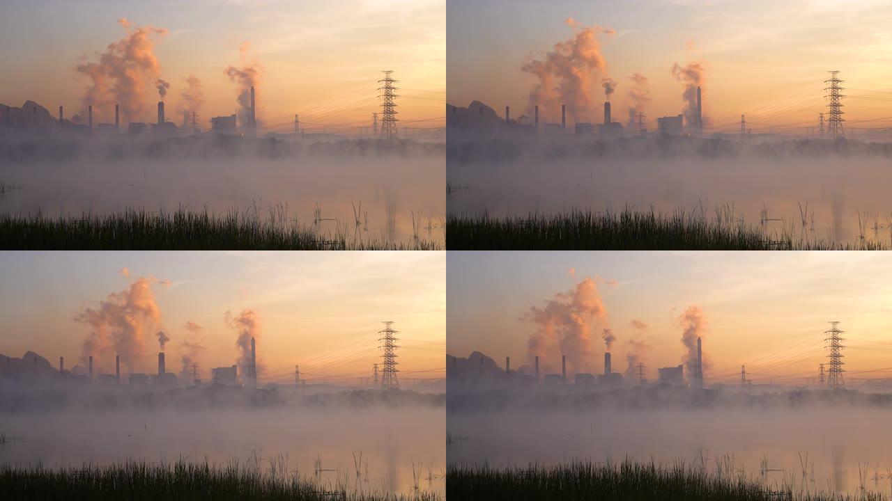 日落时间的燃煤电厂