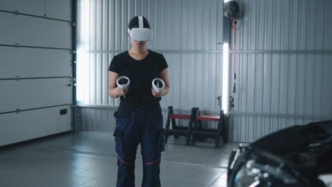 汽车服务中VR眼镜的女机械师