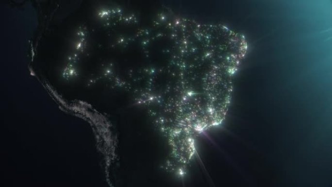 从太空中看到巴西的闪亮城市灯光