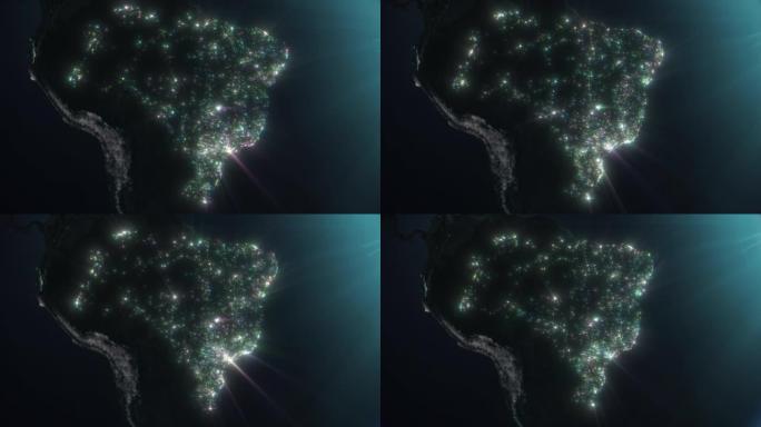 从太空中看到巴西的闪亮城市灯光