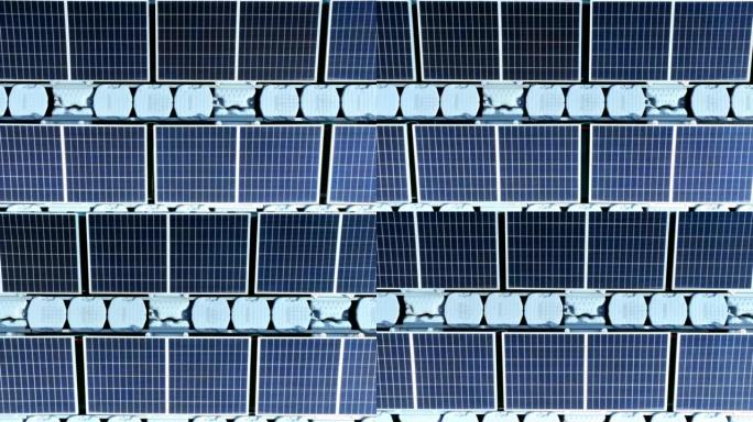 浮式太阳能电池板获得阳光可再生能源概念的鸟瞰图