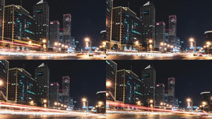 夜间北京交通的T/L低角度视图