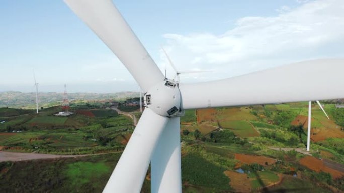 风力涡轮机的航拍风力发电网清洁能源风车风