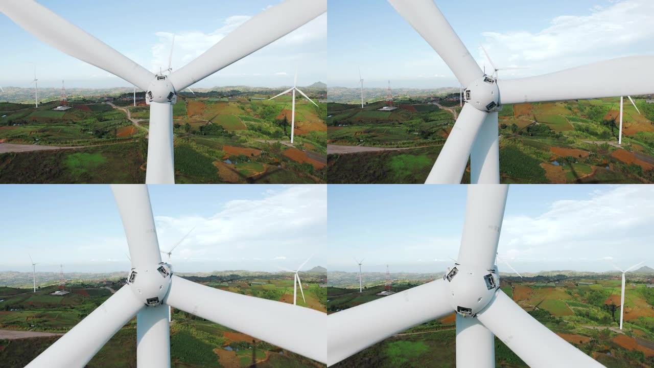风力涡轮机的航拍风力发电网清洁能源风车风